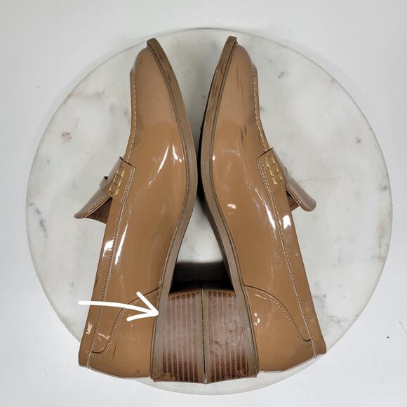 Jones New‎ York Cabeela Loafers Womens 10 Tan Faux Patent Leather Chunky Heels - Picture 15 of 16